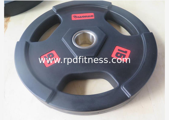Black PU Rubber Barbell Weight Plates / Weight Lifting Plates 2.5 - 25kgs supplier