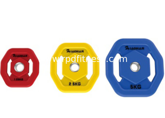 Commercial Metal Weight Plates , Weightlifting Bumper Plates With Rubber / Steel Material supplier